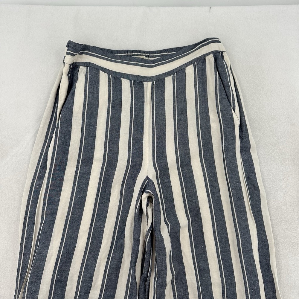 Madewell Womens Striped Linen Blend Wide Leg Crop Pants Blue White Large Casual - Picture 3 of 8